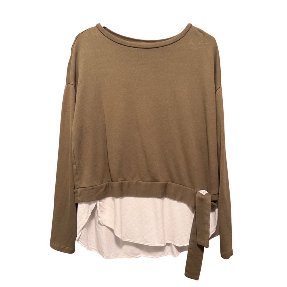 LOFT Petites Olive Green Layered Look Tie Waist Long Sleeve Top Large Petite